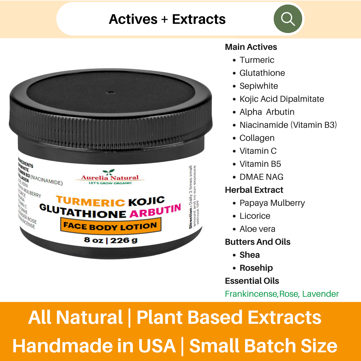 Turmeric Kojic Arbutin Sepiwhite Face Body Lotion | Vitamin C | Handmade In USA | Small Batch Size