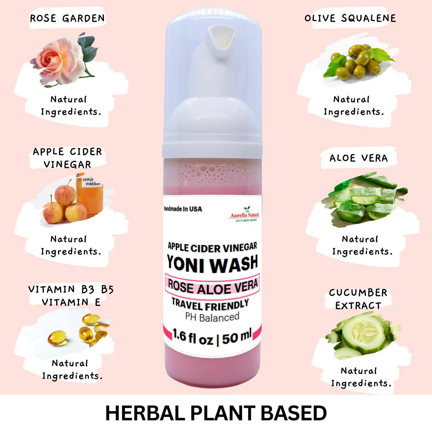 Intimate Yoni Wash Travel Size 50 ml - Pack of 2 | Rose Aloe Vera Apple Cider Vinegar