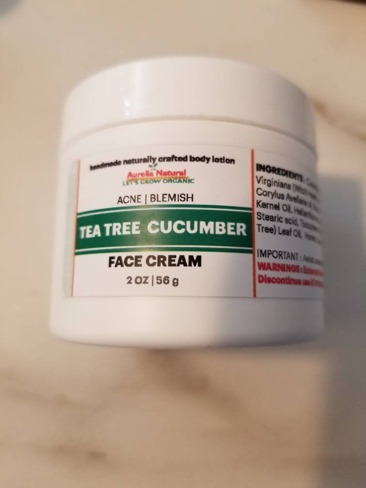 Australian Tea Tree Cucumber Cream Face Body Moisturizer | Acne prone or Blemish prone skin Handmade