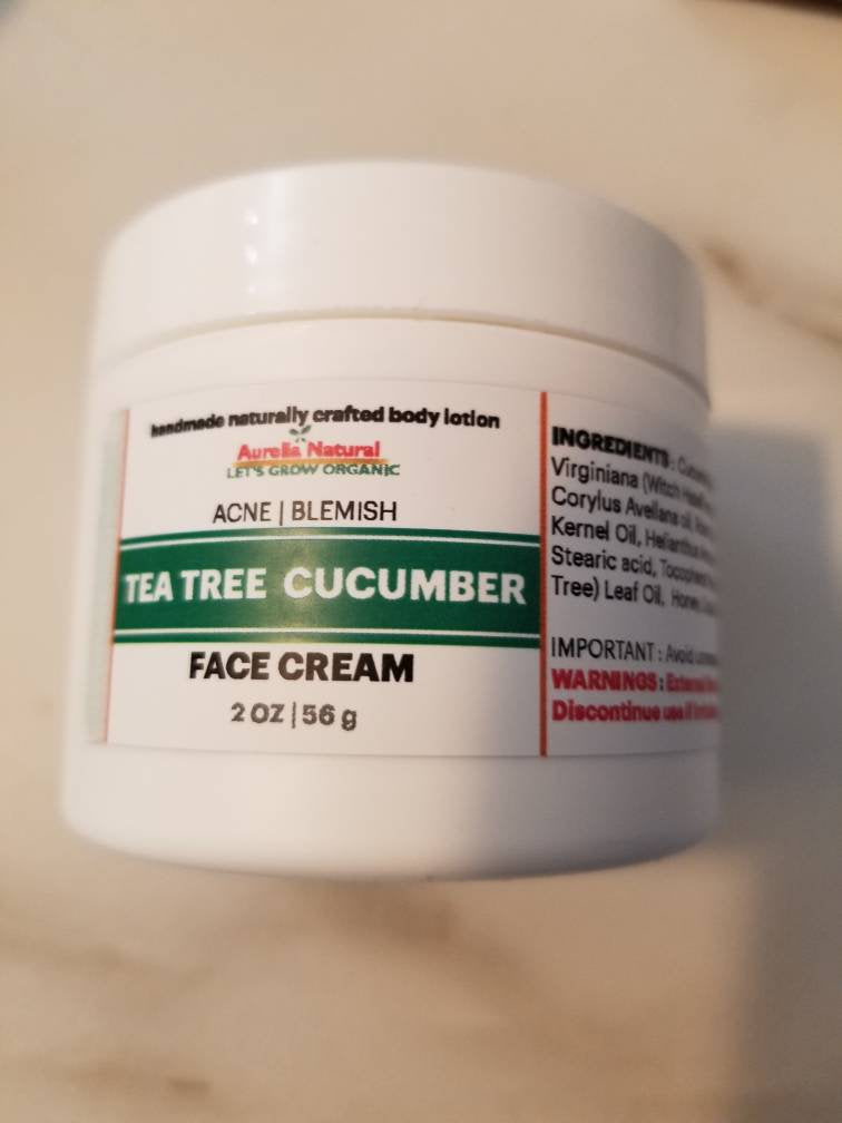 Australian Tea Tree Cucumber Cream Face Body Moisturizer | Acne prone or Blemish prone skin Handmade