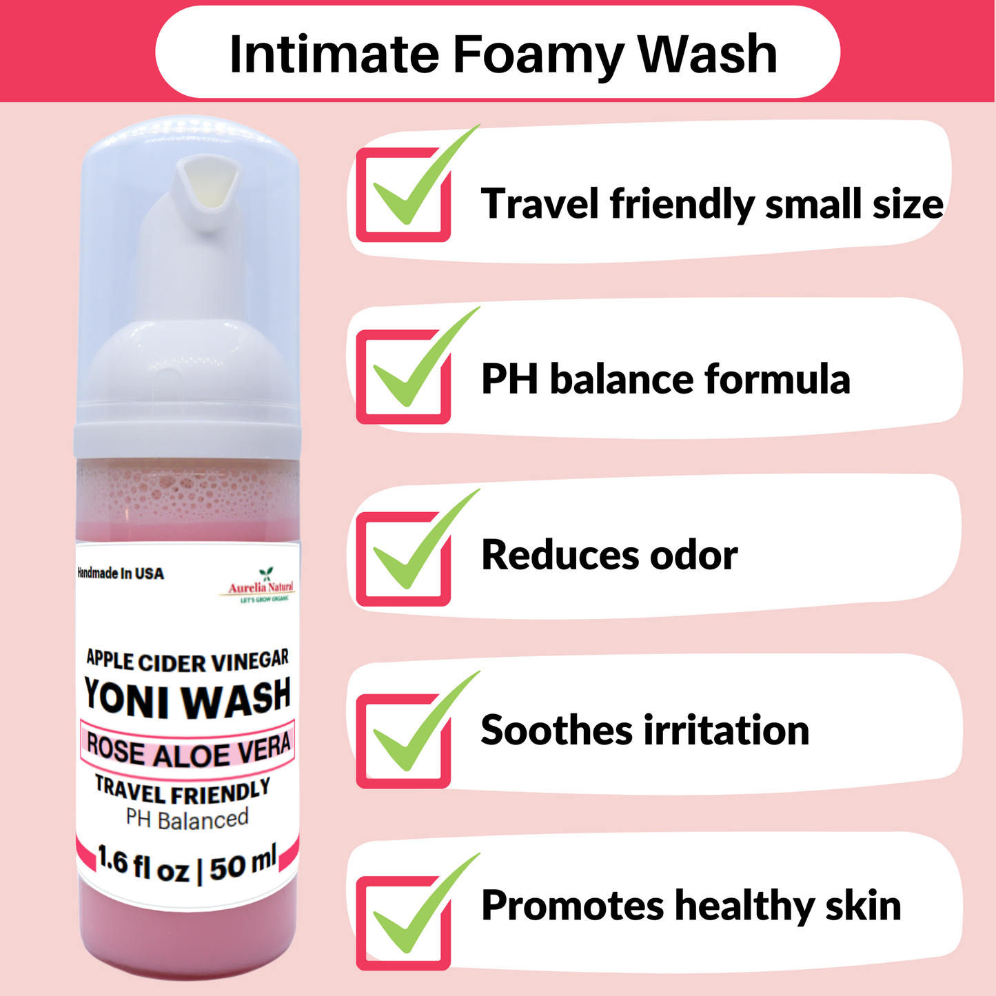 Intimate Yoni Wash Travel Size 50 ml - Pack of 2 | Rose Aloe Vera Apple Cider Vinegar