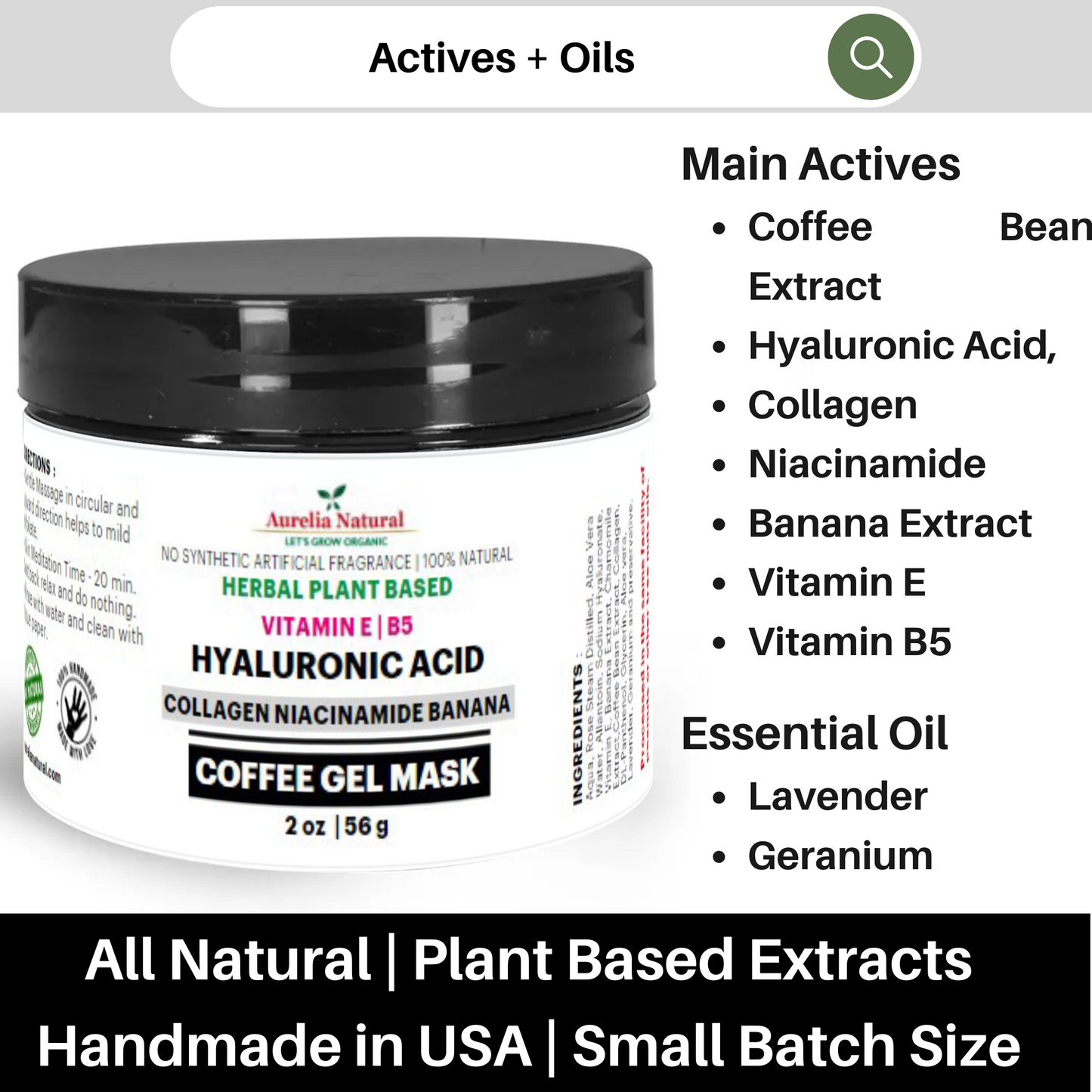 Coffee Hyaluronic Niacinamide Gel Mask | Handmade in USA | Small Batch Size