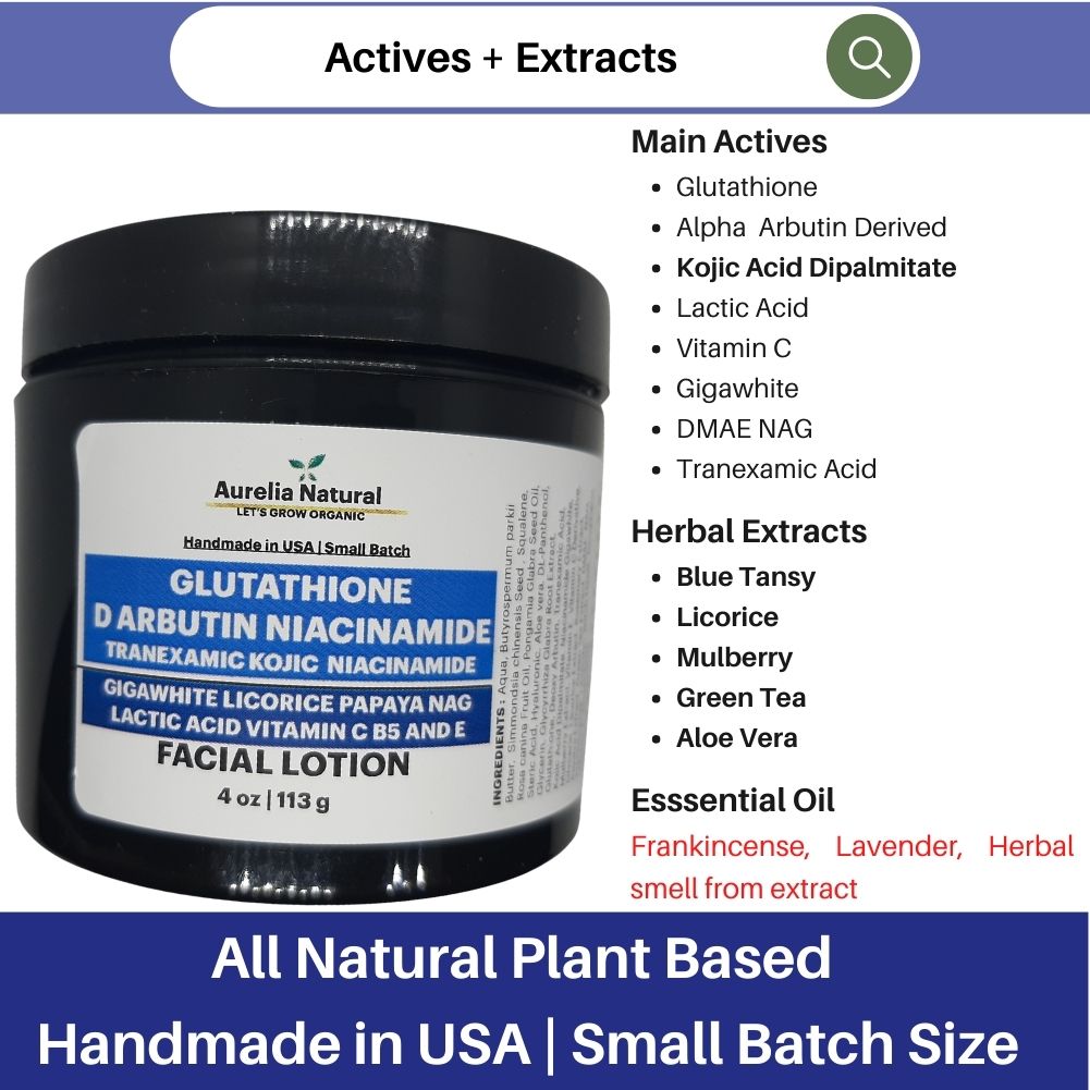 Glutathione Arbutin Lactic Acid Blue Tansy Lotion | Kojic Acid Tranexamic Acid | 4 oz