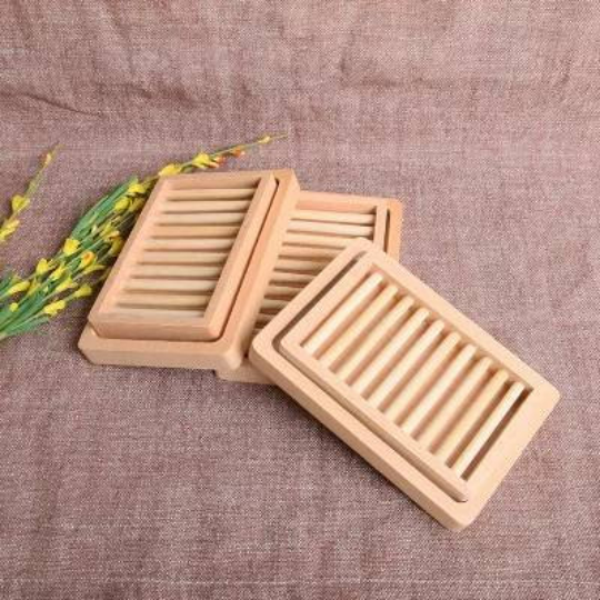 Double Layer Draining Soap Box Dish Bamboo Natural Wood Soap Dish Holder