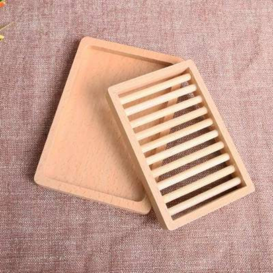 Double Layer Draining Soap Box Dish Bamboo Natural Wood Soap Dish Holder