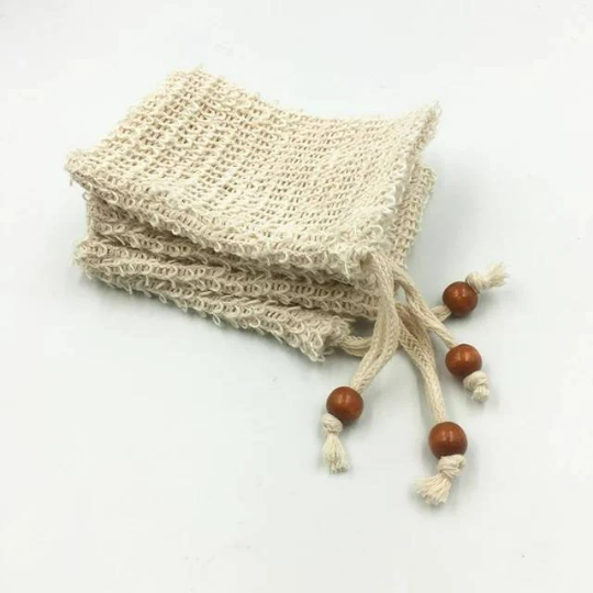 Natural fiber Soap Saver Sisal Mesh bag Drawstring Hand made Eco Friendly soap saver pouch