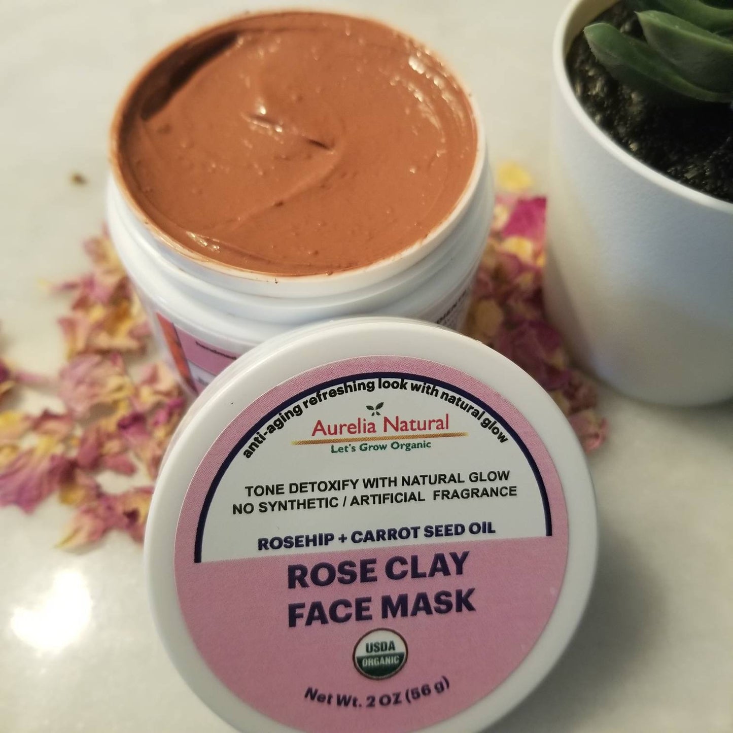 Rose Clay Face Mask | Rosehip  + Carrot Seed | Tone and Detoxify Natural Glow | Anti-Aging Refreshing Look | Acne | Repair Protect skin.