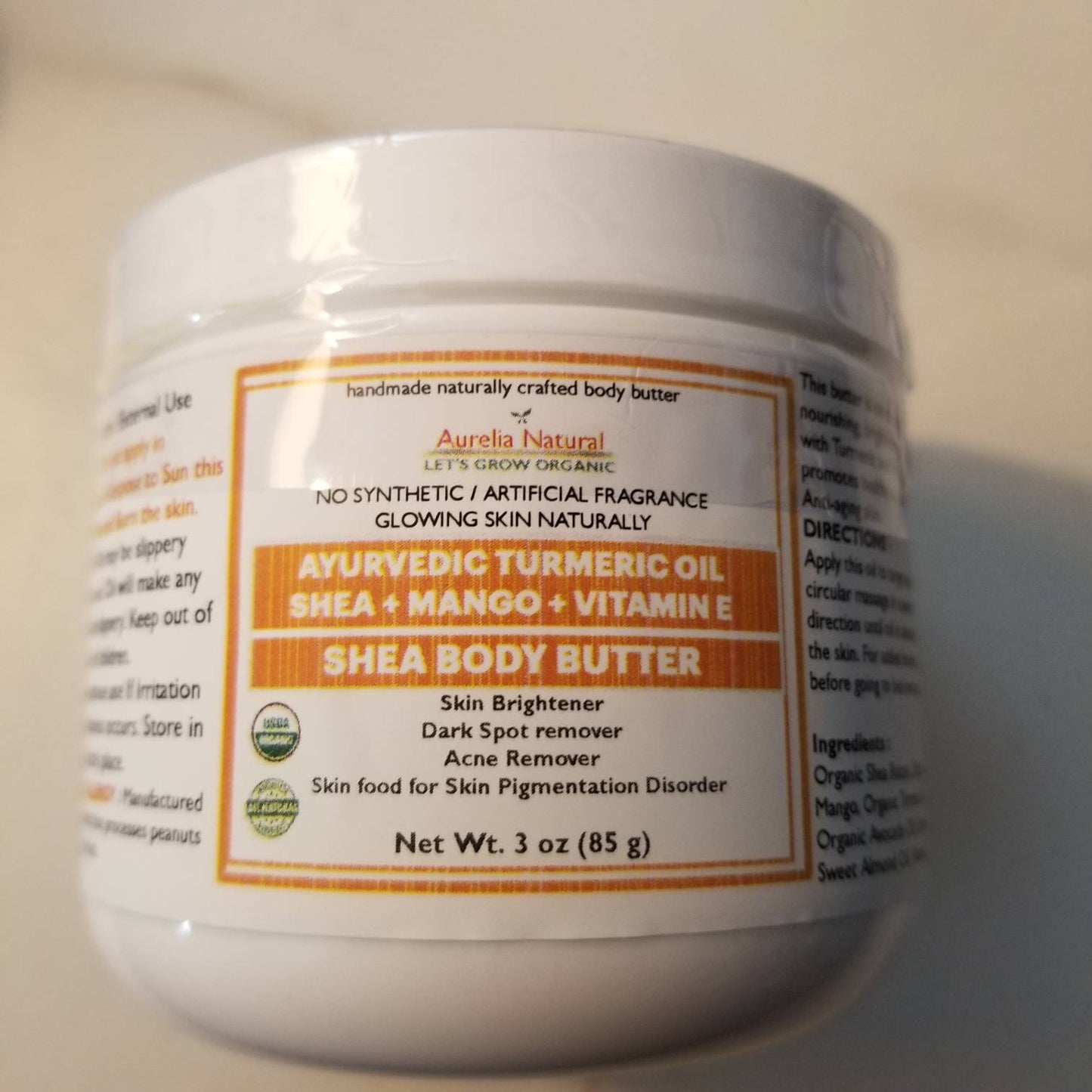 Organic Turmeric Skin Butter For Dry Normal Skin | Shea Mango Turmeric Oil Vitamin E Butter | Dark Spots Remover